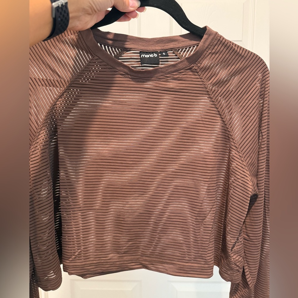 Mono B Brown Striped Long Sleeve Crop Top - Picture 6 of 6